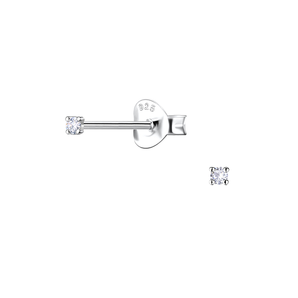 Wholesale 1.6mm Round Cubic Zirconia Sterling Silver Ear Studs - JD21878