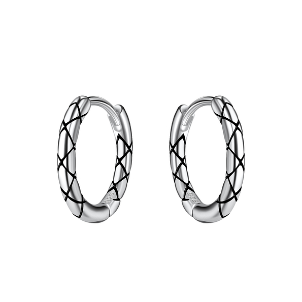 Wholesale 13mm Sterling Silver Patterned Huggie Earrings - JD21812