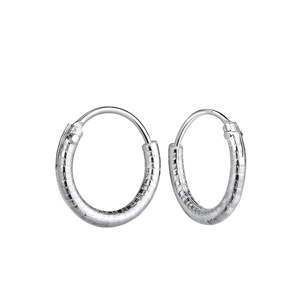 Wholesale 12mm Sterling Silver Patterned Ear Hoops - JD21780