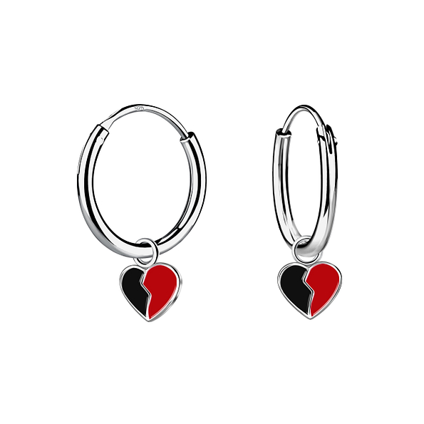 Wholesale Sterling Silver Heart Charm Ear Hoops - JD21916