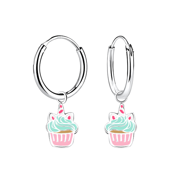 Wholesale Sterling Silver Cupcake Charm Ear Hoops - JD13645