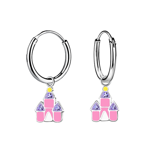 Wholesale Sterling Silver Castle Charm Ear Hoops - JD21917