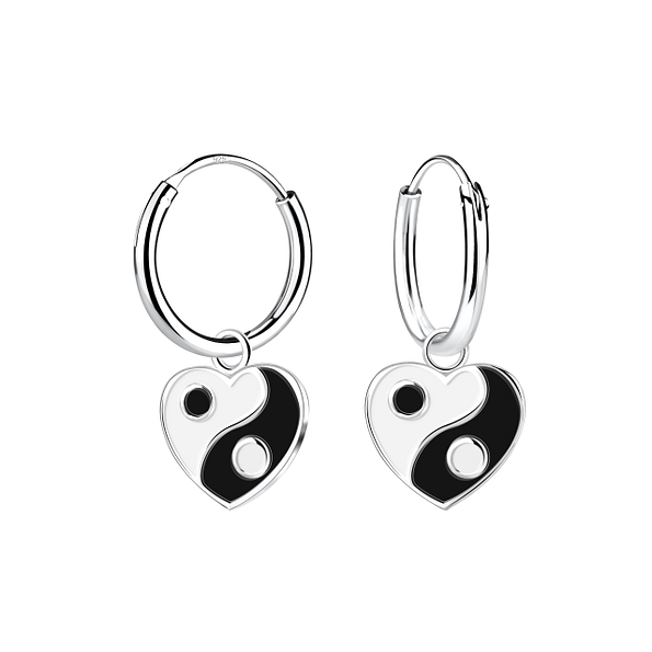 Wholesale Sterling Silver Yin Yang Heart Charm Ear Hoops - JD15528