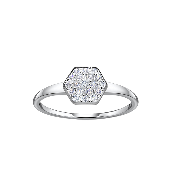 Wholesale Sterling Silver Hexagon Ring - JD21439