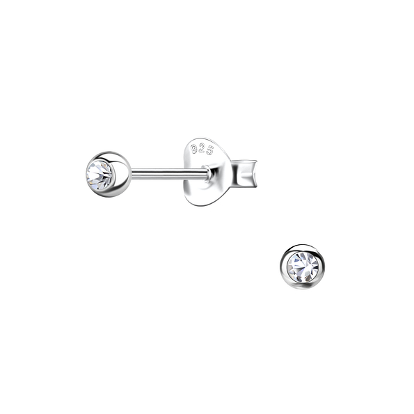 Wholesale Sterling Silver Crystal Single Stone Ear Studs - JD21883