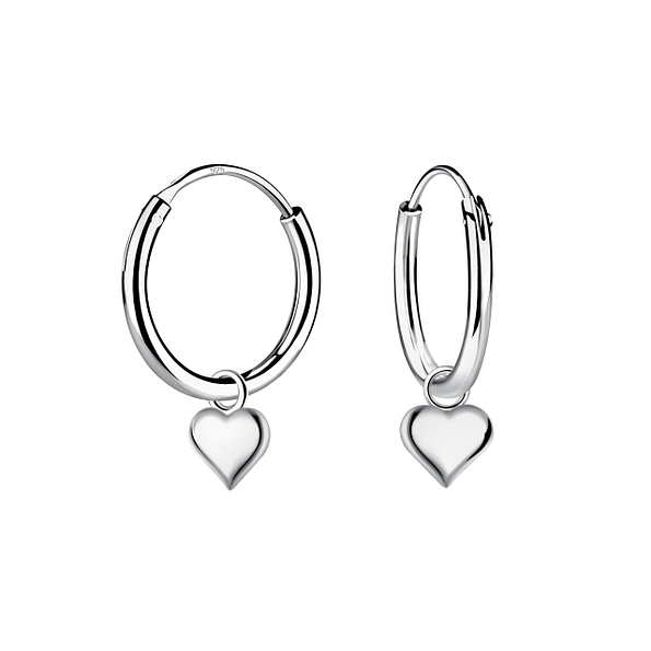 Wholesale Sterling Silver Heart Charm Ear Hoops - JD10237