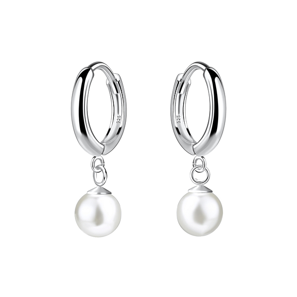 Wholesale Sterling Silver Huggie Earrings with Hanging Pearl - JD22057