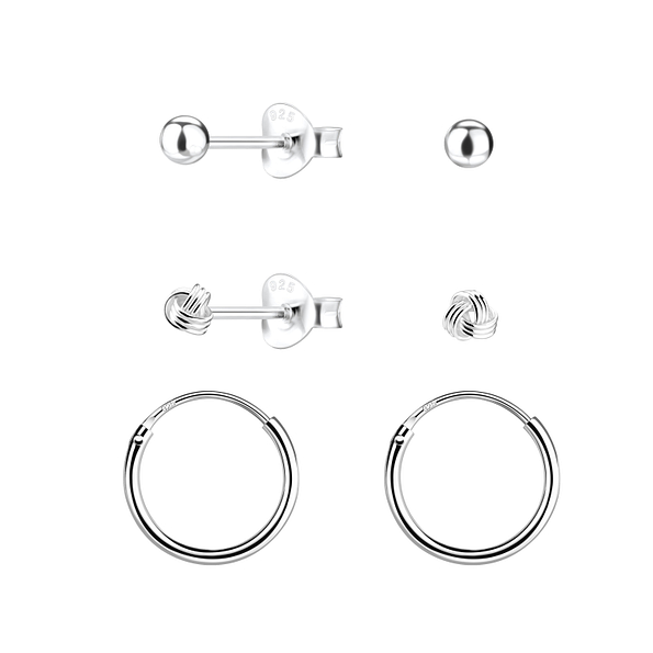 Wholesale Sterling Silver Basic Studs and Ear Hoops Set - JD22353