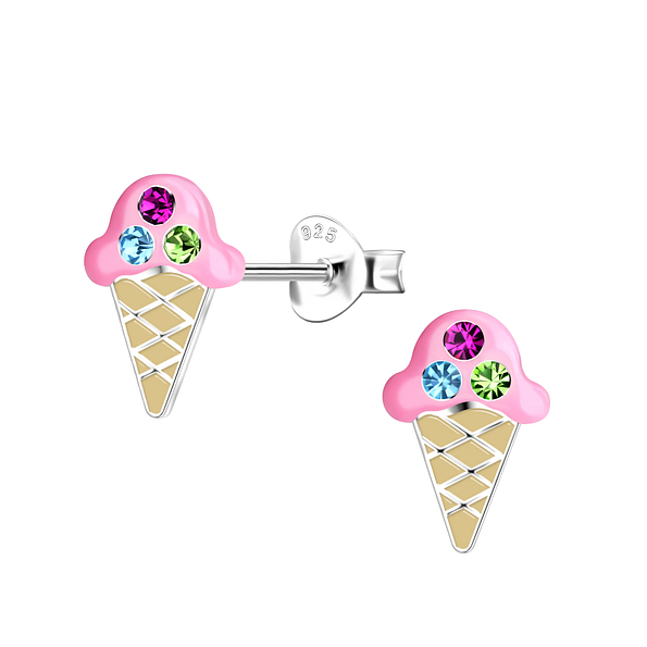 Wholesale Sterling Silver Ice Cream Crystal Ear Studs - JD22225