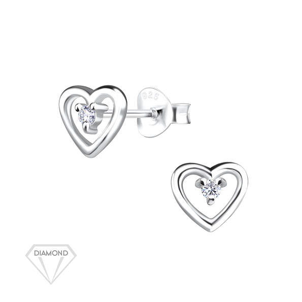 Wholesale Sterling Silver Heart Ear Studs With Diamond - JD9430