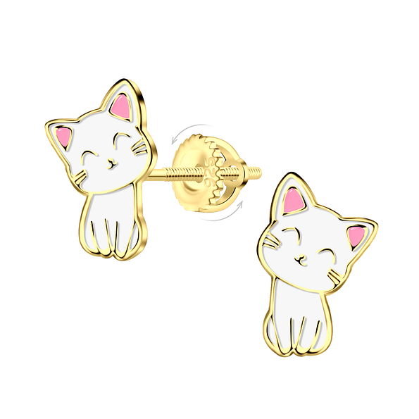 Wholesale Sterling Silver Cat Screw Back Ear Studs - JD21994