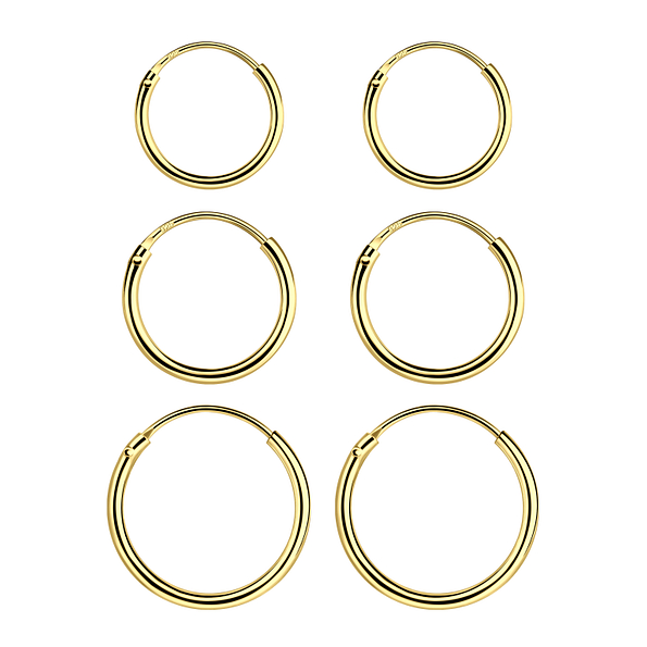 Wholesale 10mm, 12mm, and 14mm Sterling Silver Ear Hoops Set - JD22375