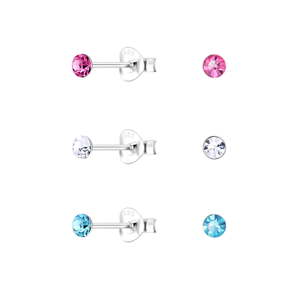 Wholesale 3mm Round Crystal Sterling Silver Ear Studs Set - JD22334