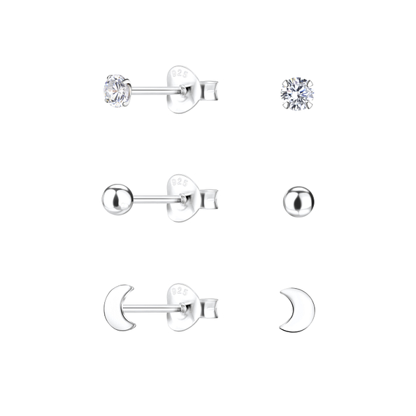 Wholesale Sterling Silver Moon Ear Studs Set - JD22328