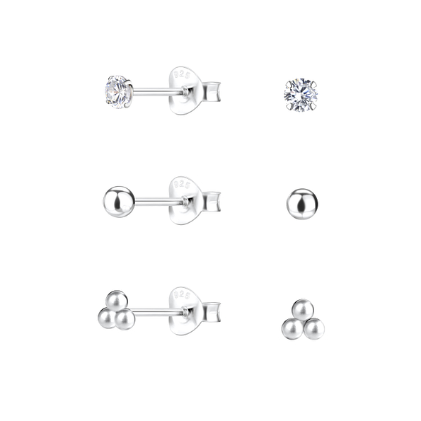 Wholesale Sterling Silver Ball Ear Studs Set - JD22324
