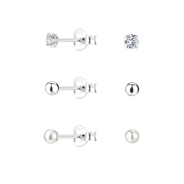Wholesale 3mm Mixed Sterling Silver Ear Studs Set - JD22326