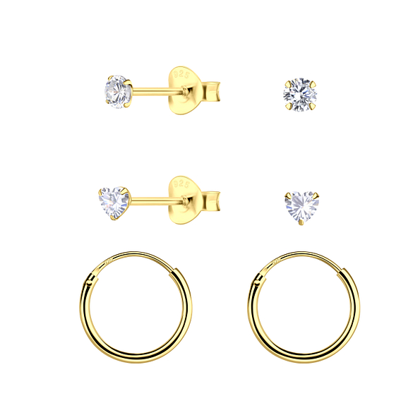 Wholesale 3mm Cubic Zirconia Sterling Silver Studs and Ear Hoops Set - JD22381