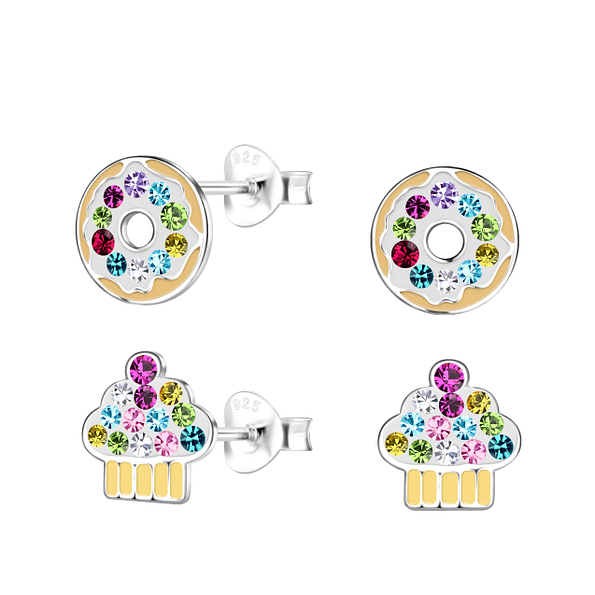 Wholesale Sterling Silver Donut and Cupcake Ear Studs Set - JD22293