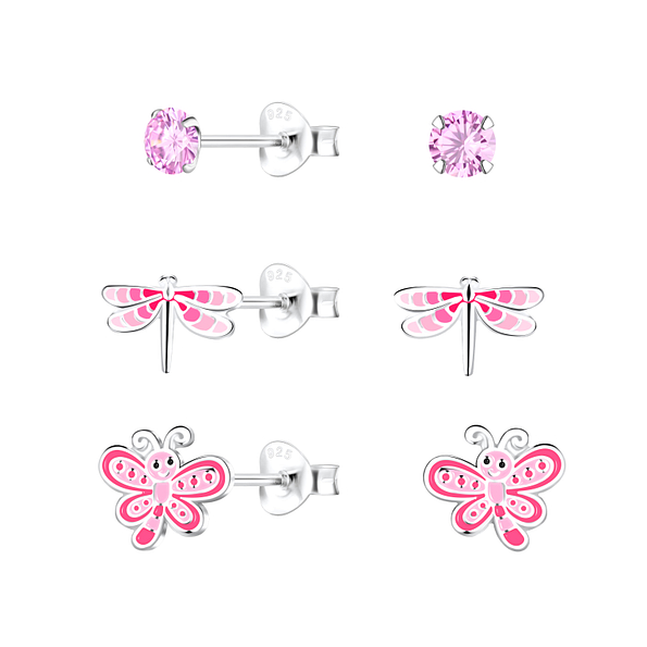 Wholesale Sterling Silver Dragonfly and Butterfly Ear Studs Set - JD22311