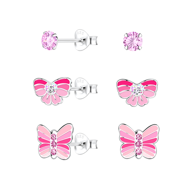 Wholesale Sterling Silver Butterfly Ear Studs Set - JD22312