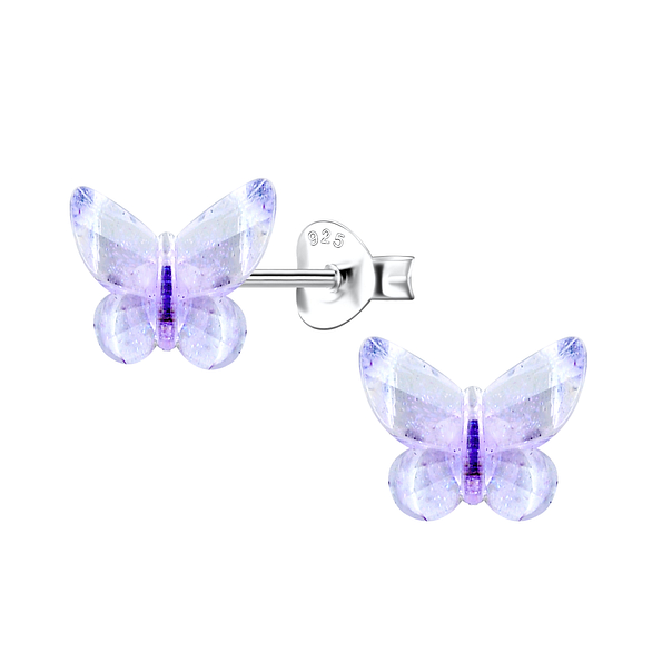 Wholesale Sterling Silver Ear Studs with Resin Butterfly - JD22789