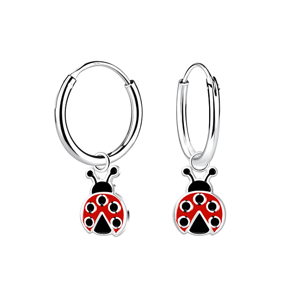 Wholesale Sterling Silver Ladybug Charm Ear Hoops - JD22244