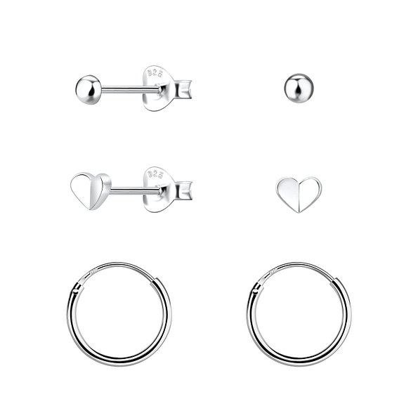 Wholesale Sterling Silver Heart Stud and Ear Hoops Set - JD22809