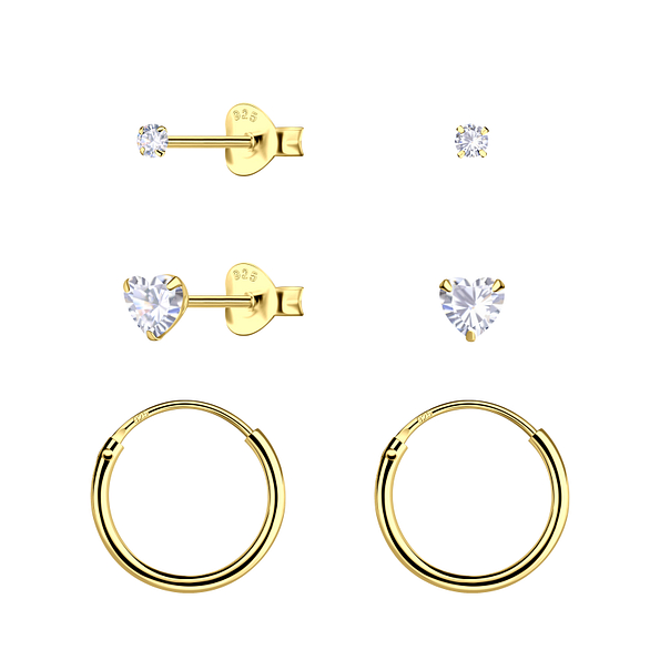 Wholesale Sterling Silver Heart Stud and Ear Hoops Set - JD22822