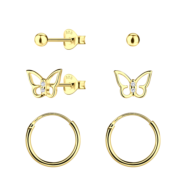 Wholesale Sterling Silver Butterfly Stud and Ear Hoops Set - JD22813