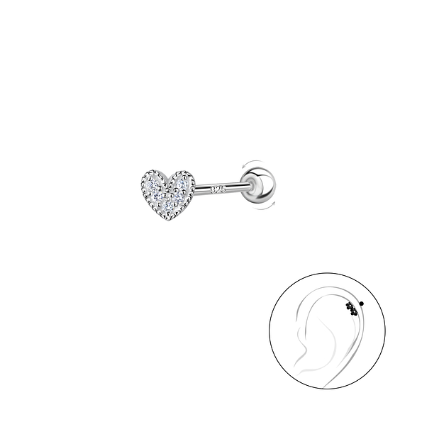 Wholesale Sterling Silver Heart Cartilage Stud with Sterling Silver Ball Screw Back - JD20427