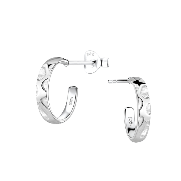 Wholesale Sterling Silver Patterned Half Hoop Ear Studs  - JD22919