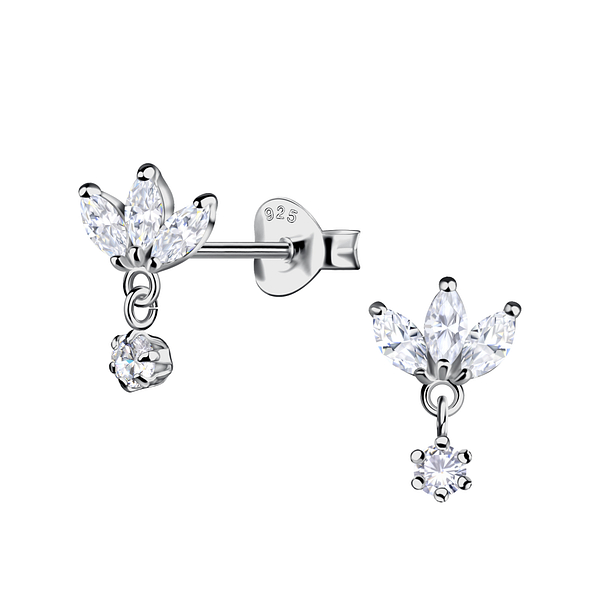 Wholesale Sterling Silver Flower Ear Studs with Hanging Stone - JD22209