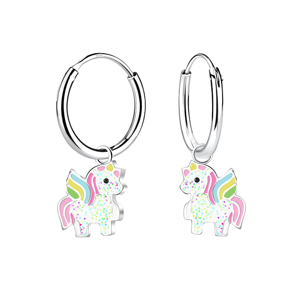 Wholesale Sterling Silver Unicorn Charm Ear Hoops - JD23200