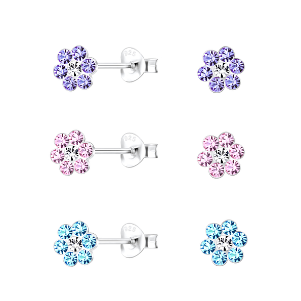 Wholesale Sterling Silver Flower Ear Studs Set - JD22310