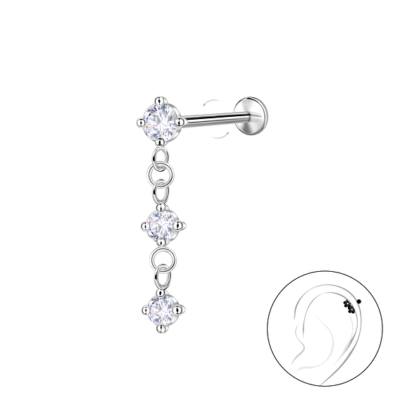 Wholesale Sterling Silver Hanging Stones with Titanium Labret - JD22753 Wholesale Sterling Silver Hanging Stones with Titanium Labret - JD22753