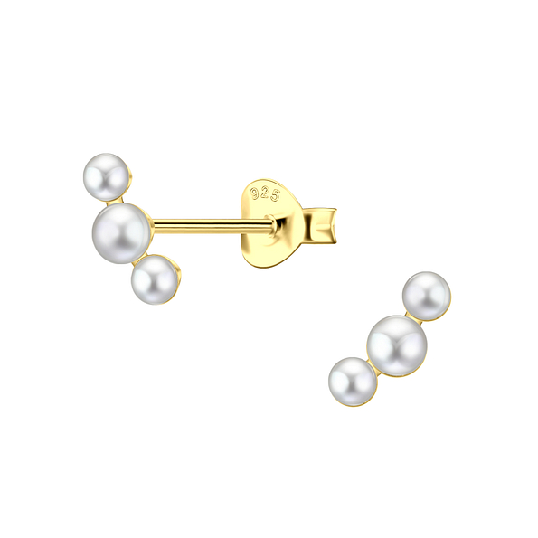 Wholesale Sterling Silver Triple Pearl Ear Studs - JD23140