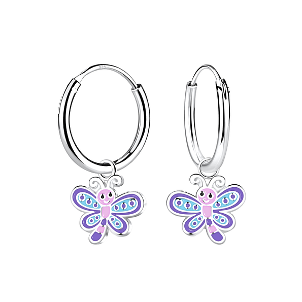 Wholesale Sterling Silver Dragonfly Charm Ear Hoops - JD22998