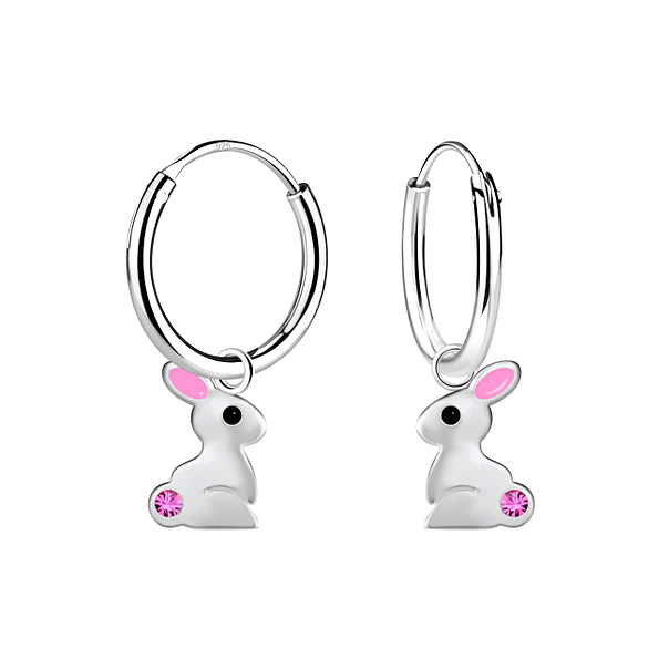 Wholesale Sterling Silver Rabbit Charm Ear Hoops - JD22968