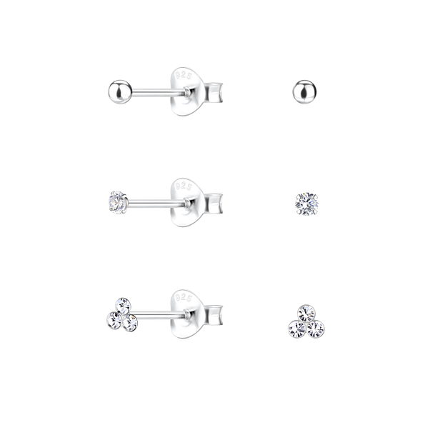 Wholesale Sterling Silver Basic Mixed Ear Studs Set - JD22338