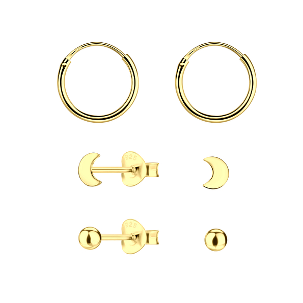 Wholesale Sterling Silver Moon Stud and Ear Hoops Set - JD22378