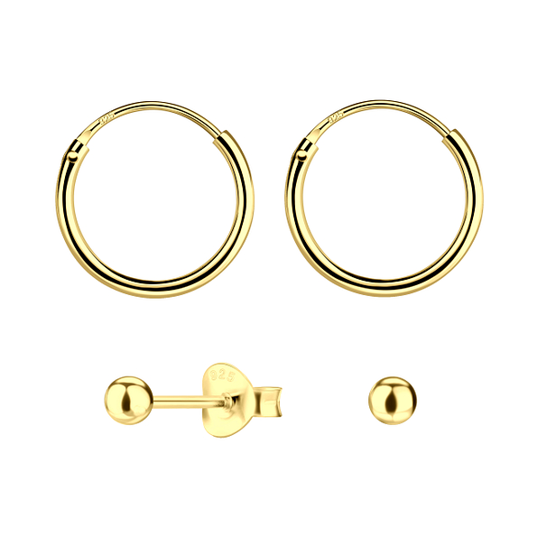 Wholesale 3mm Sterling Silver Ball Stud and Ear Hoops Set - JD22374