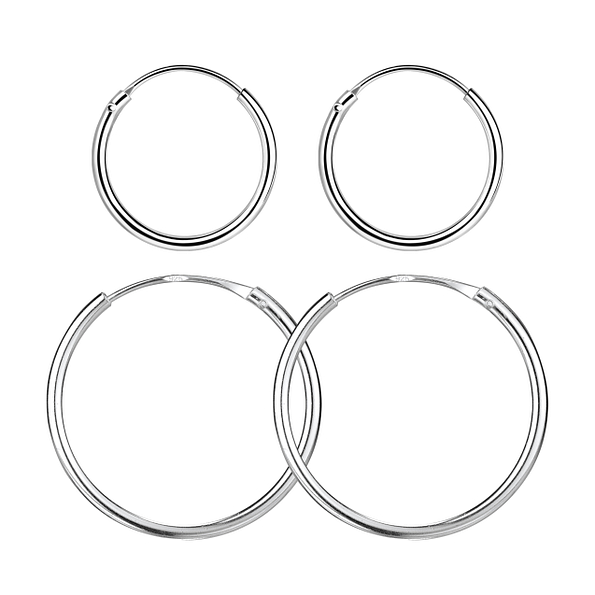 Wholesale 14mm and 20mm Sterling Silver Ear Hoops Set - JD22345