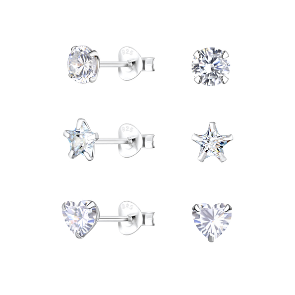 Wholesale 5mm Mixed Cubic Zirconia Sterling Silver Ear Studs Set - JD22337
