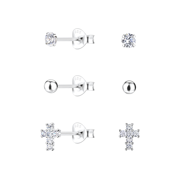 Wholesale Sterling Silver Cross Ear Studs Set - JD22325