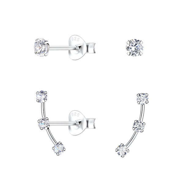 Wholesale Sterling Silver Curved Bar Ear Studs Set - JD22321