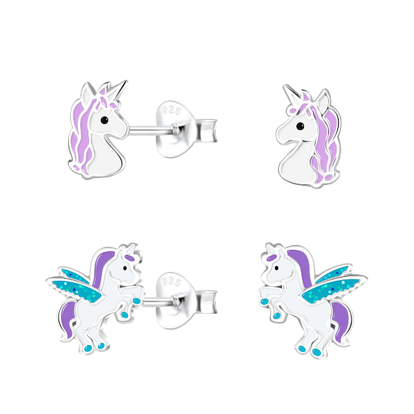 Wholesale Sterling Silver Unicorn Ear Studs Set - JD22292