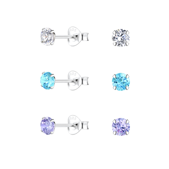 Wholesale 4mm Round Cubic Zirconia Sterling Silver Ear Studs Set - JD22335