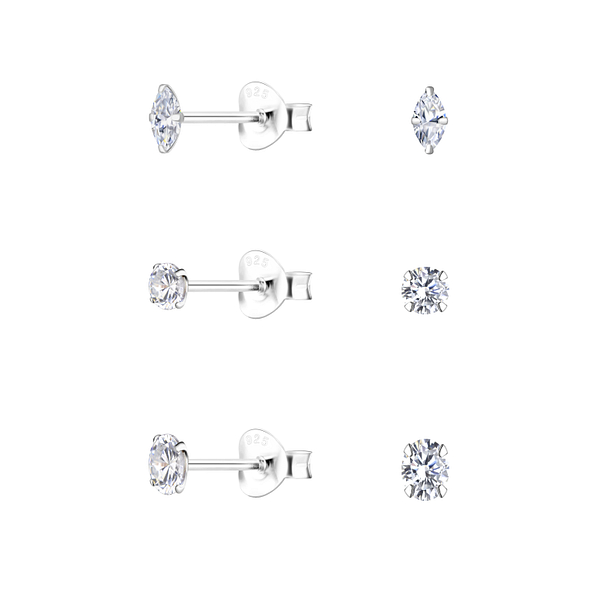 Wholesale Sterling Silver Mixed Cubic Zirconia Ear Studs Set - JD22380