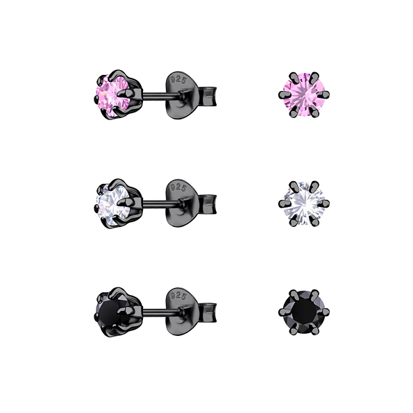 Wholesale 4mm Round Cubic Zirconia Sterling Silver Ear Studs Set - JD22339