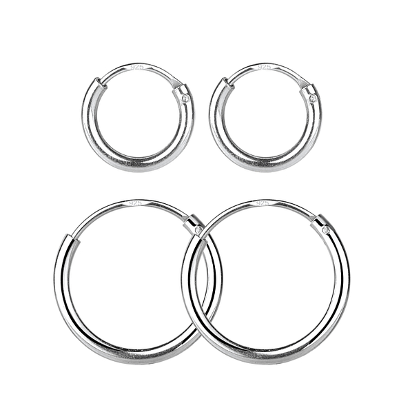 Wholesale 12mm and 18mm Sterling Silver Thick Ear Hoops Set - JD22346